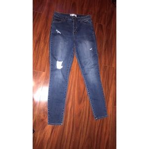 High rise blue jeans